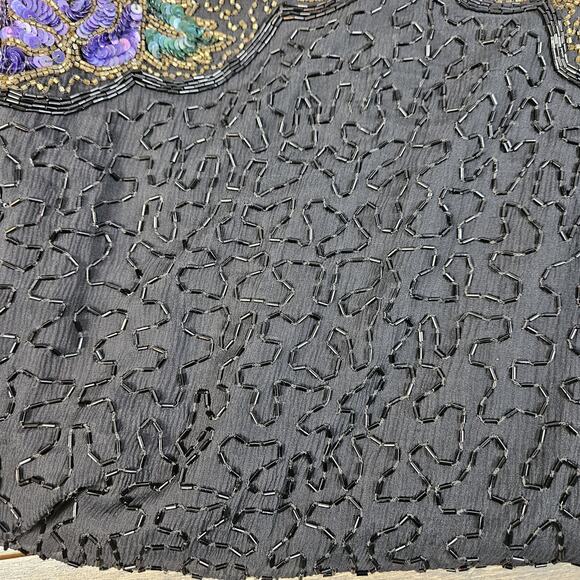 Night Vogue Vintage Dress Silk Sequin Beaded Black Size Small Cocktail - Picture 8 of 10